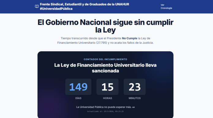 Docentes de UNAHUR lanzan un “contador de incumplimiento” para denunciar que el Gobierno no aplica la ley de financiamiento